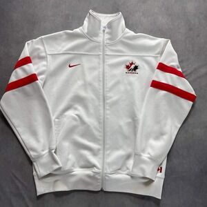 Nike Bauer Hockey Canada Track Jacket Mens Large White Red Full Zip Swoosh Logo
